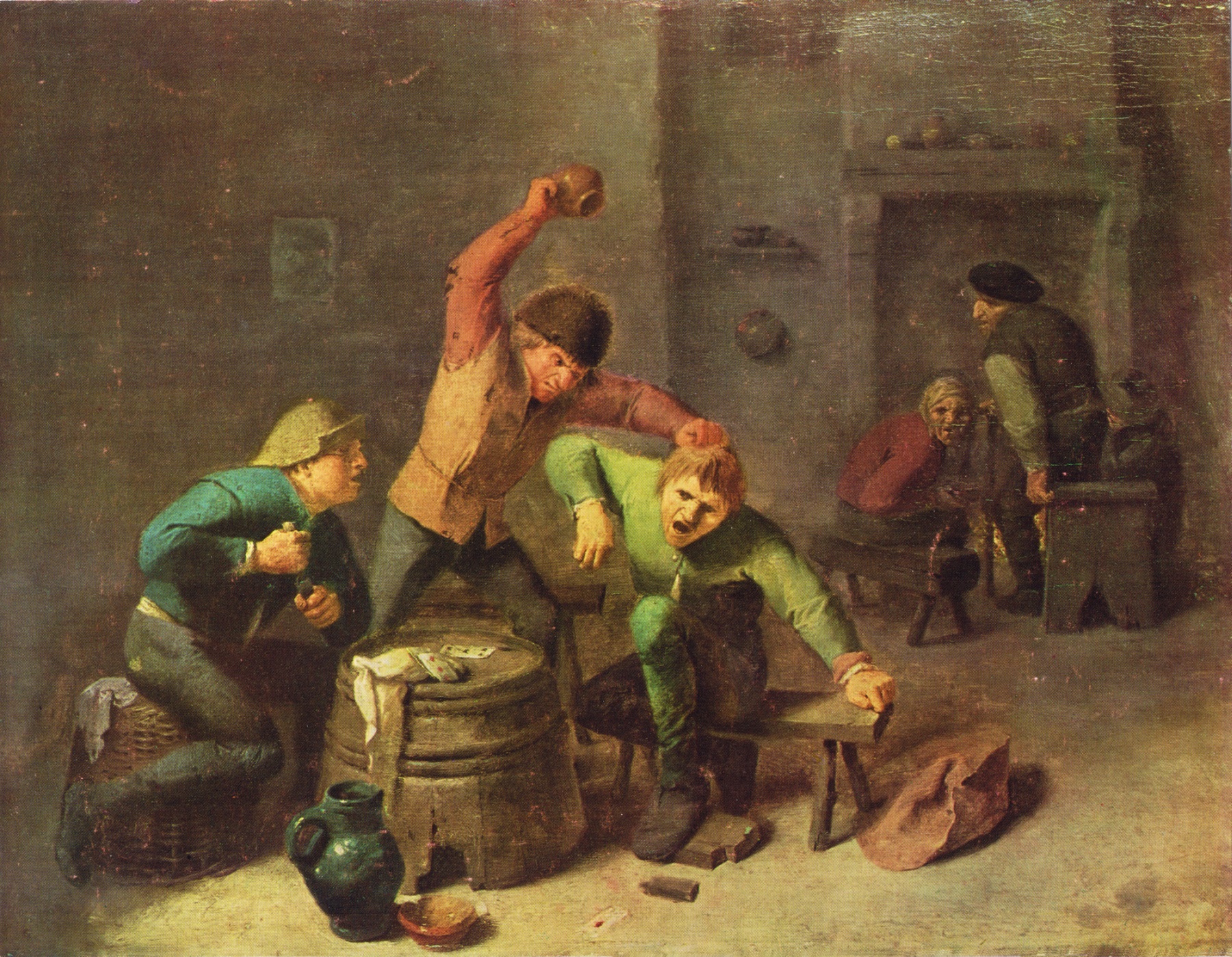 Autorem obrazu jest Adriaen Brouwer, przedstawia bójkę w gospodzie podczas gry w karty